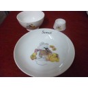 service 3 Pcs decor ourson & lapin jaune en porcelaine
